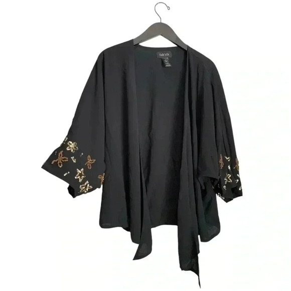 🌞 Fab'rik Women's Embellished Open Top Size Small Short Kimono Beaded Details - Picture 1 of 7